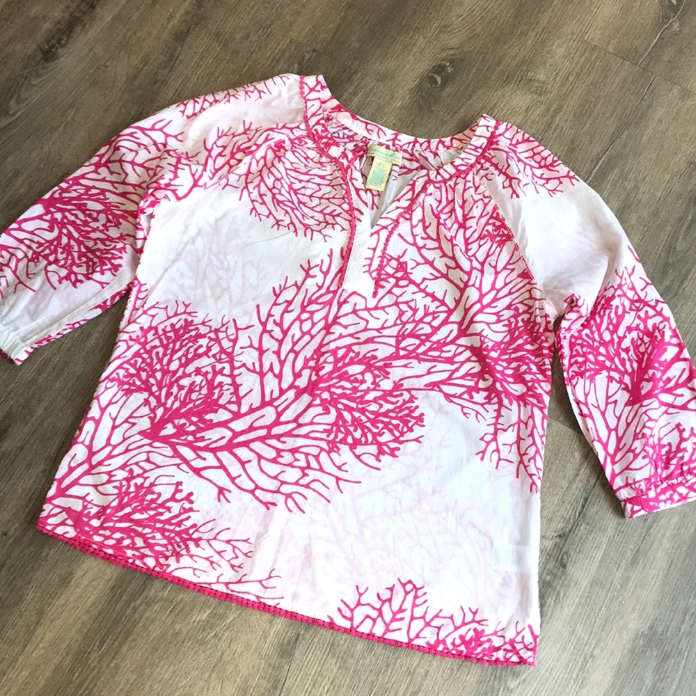 Women’s White Tunic Top with Pink Coral Print